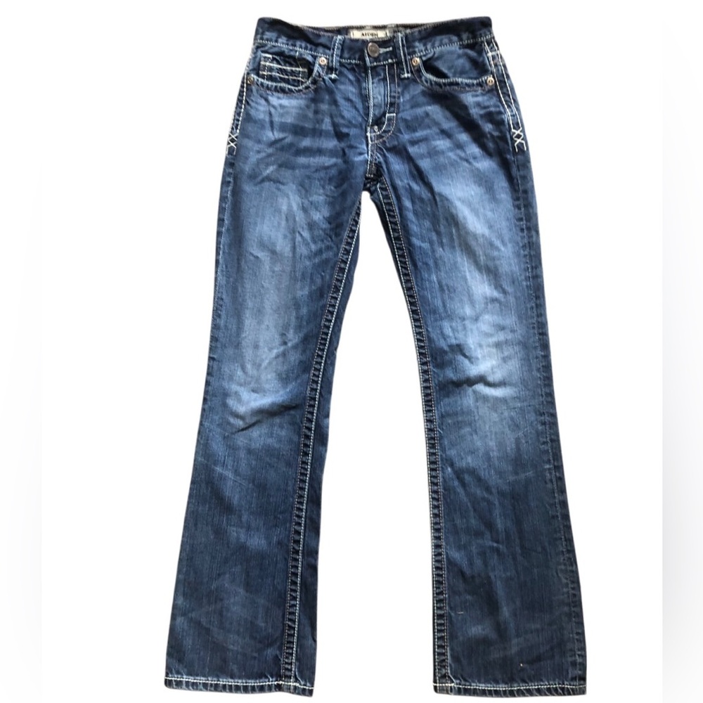 BKE Blue Flare Wide Leg Jeans with Vintage Distress